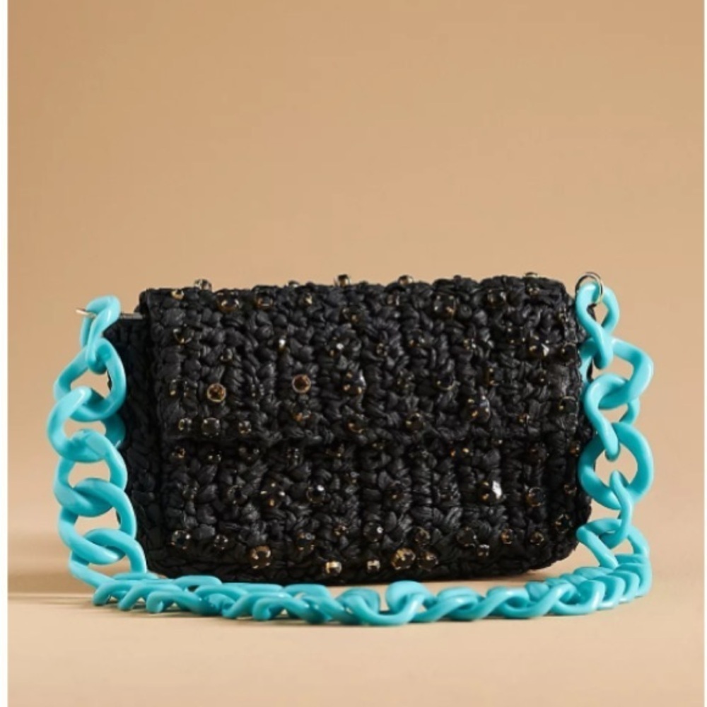 NWT/ ANTHROPOLOGIE/ The Fiona Shoulder Bag:
Embellished Raffia Chain Edi…